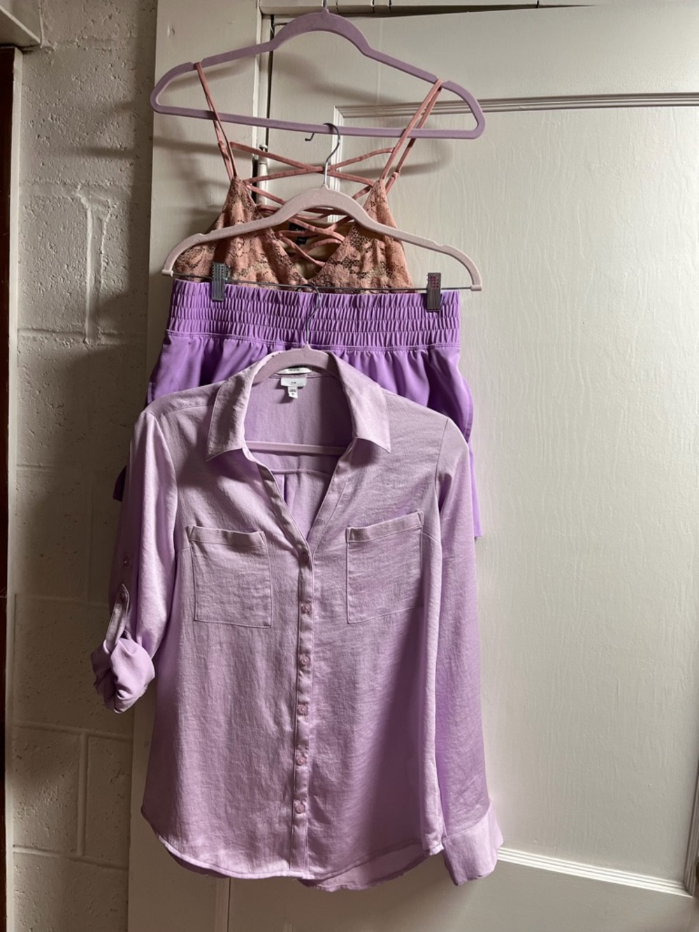3 pc Express Lavender Shirt slim S/shorts L/top S